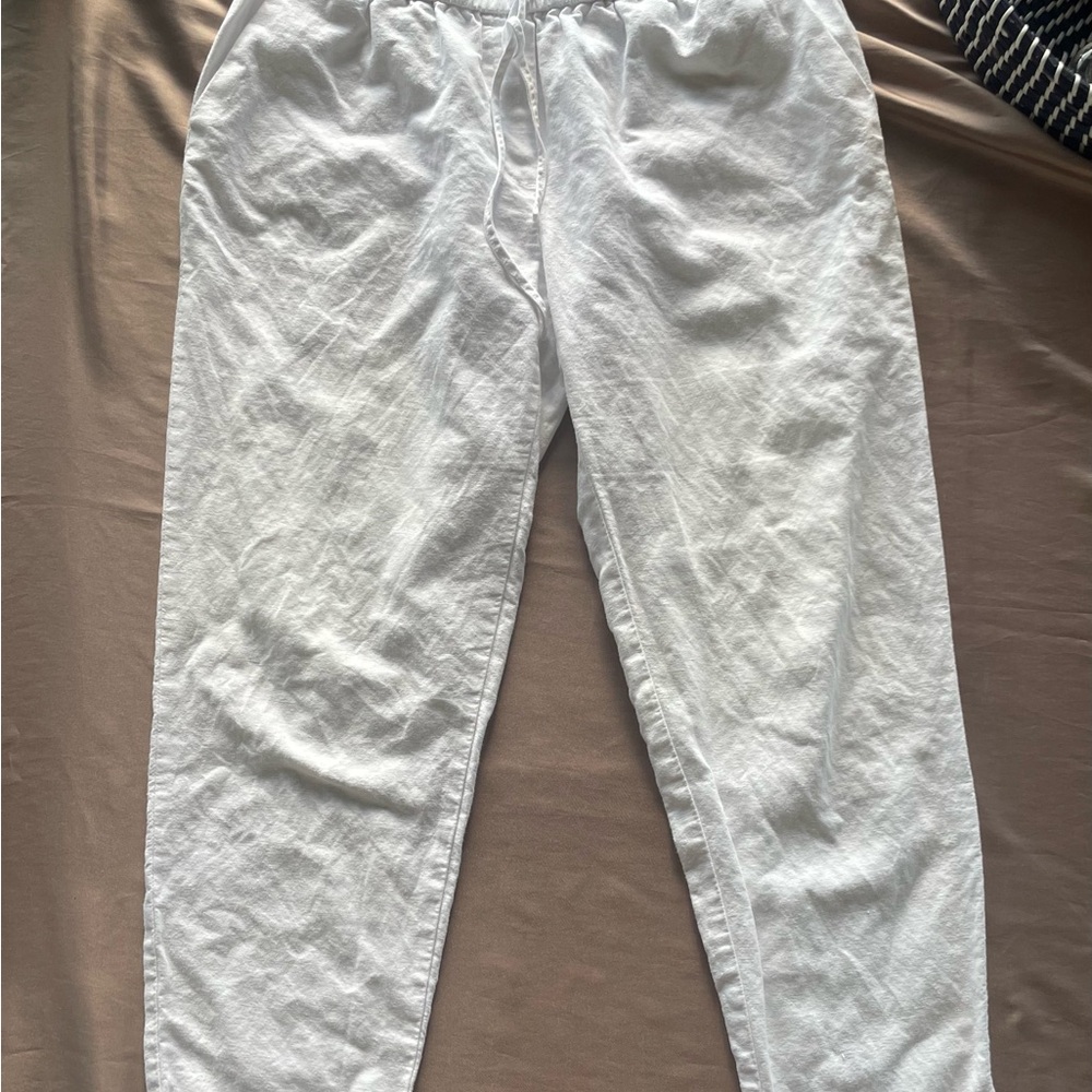J. Crew White Drawstring Ankle Cropped Pants Linen/Cotton Blend with Cuffs Sz 10 - Picture 12 of 12